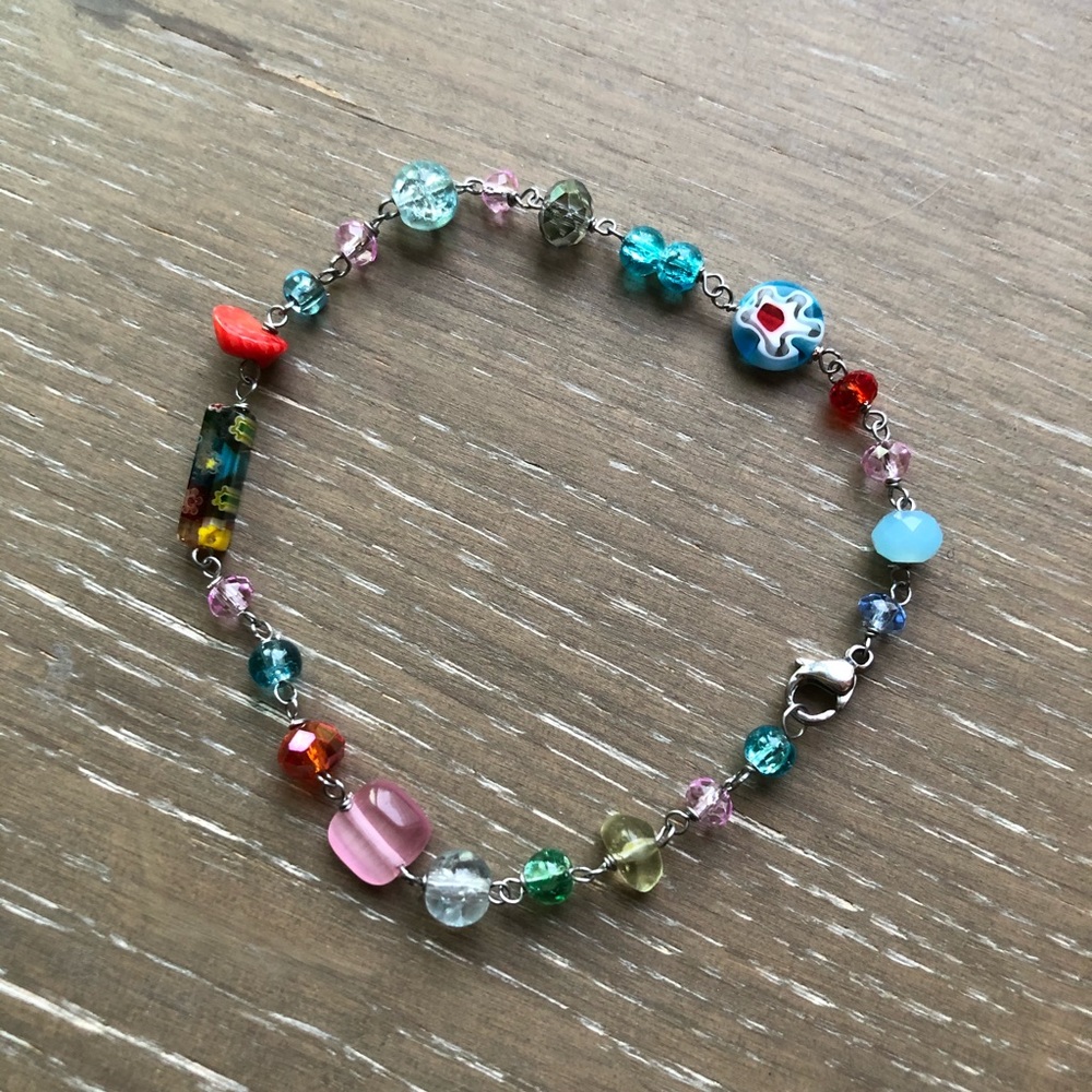 Hand wire wrap coral, crystal, hand blow glass